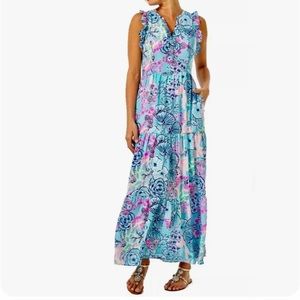 Brand New Lilly Pulitzer Destini Bali Blue Ones Upon A Tide Maxi Dress, Size 14